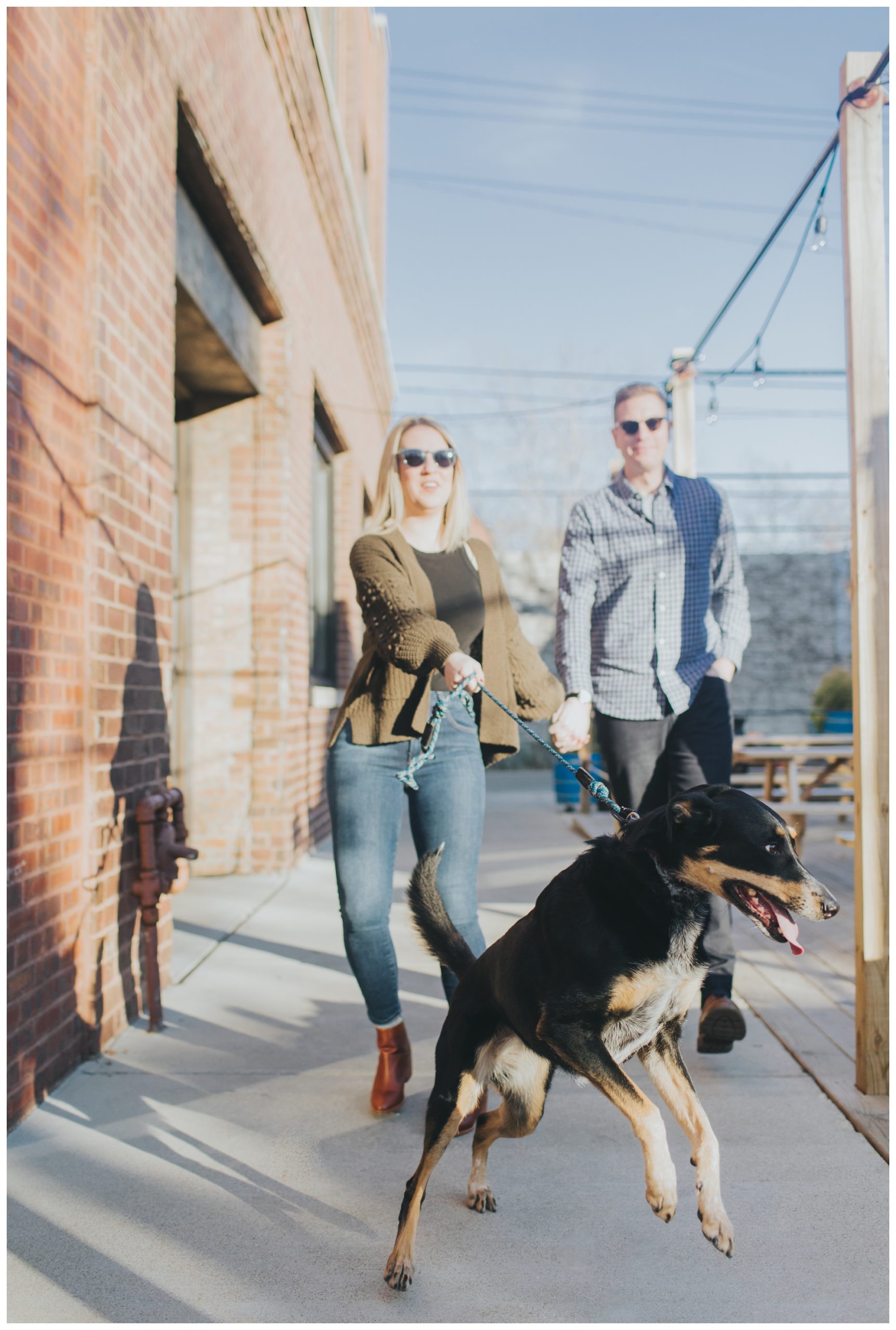 Roscoe Village Chicago brewery engagement photos with dog