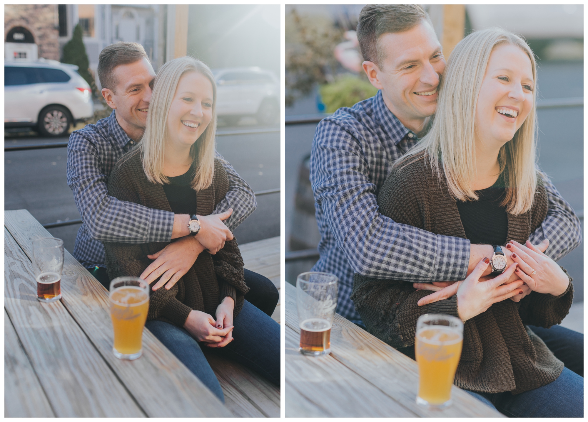 Roscoe Village Chicago brewery engagement photos with dog; Begyle Brewing Co.