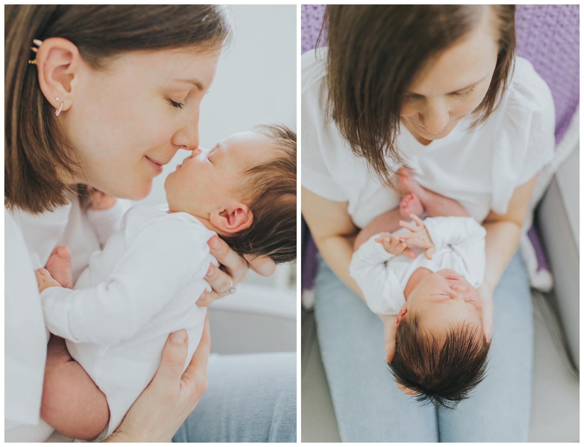 mom and baby newborn photos; lifestyle newborn session