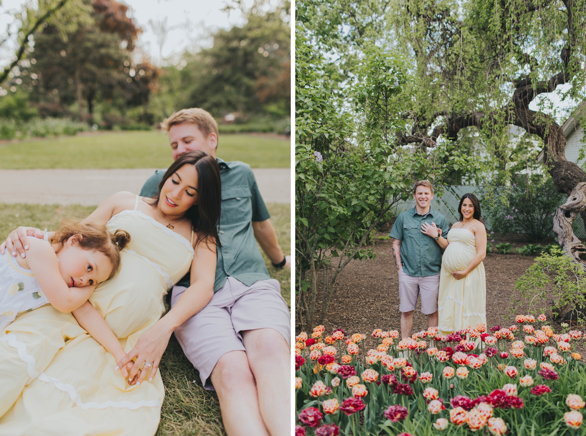 tulip field maternity session in Lilacia Park Lombard