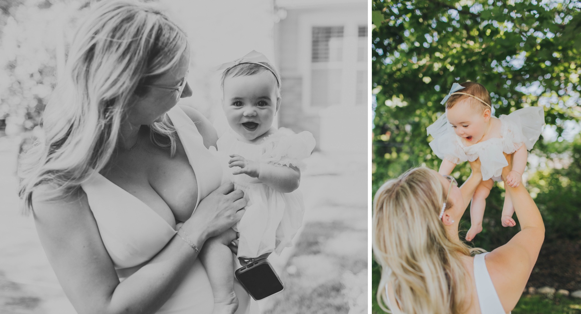 bride dancing with baby daughter on her wedding day