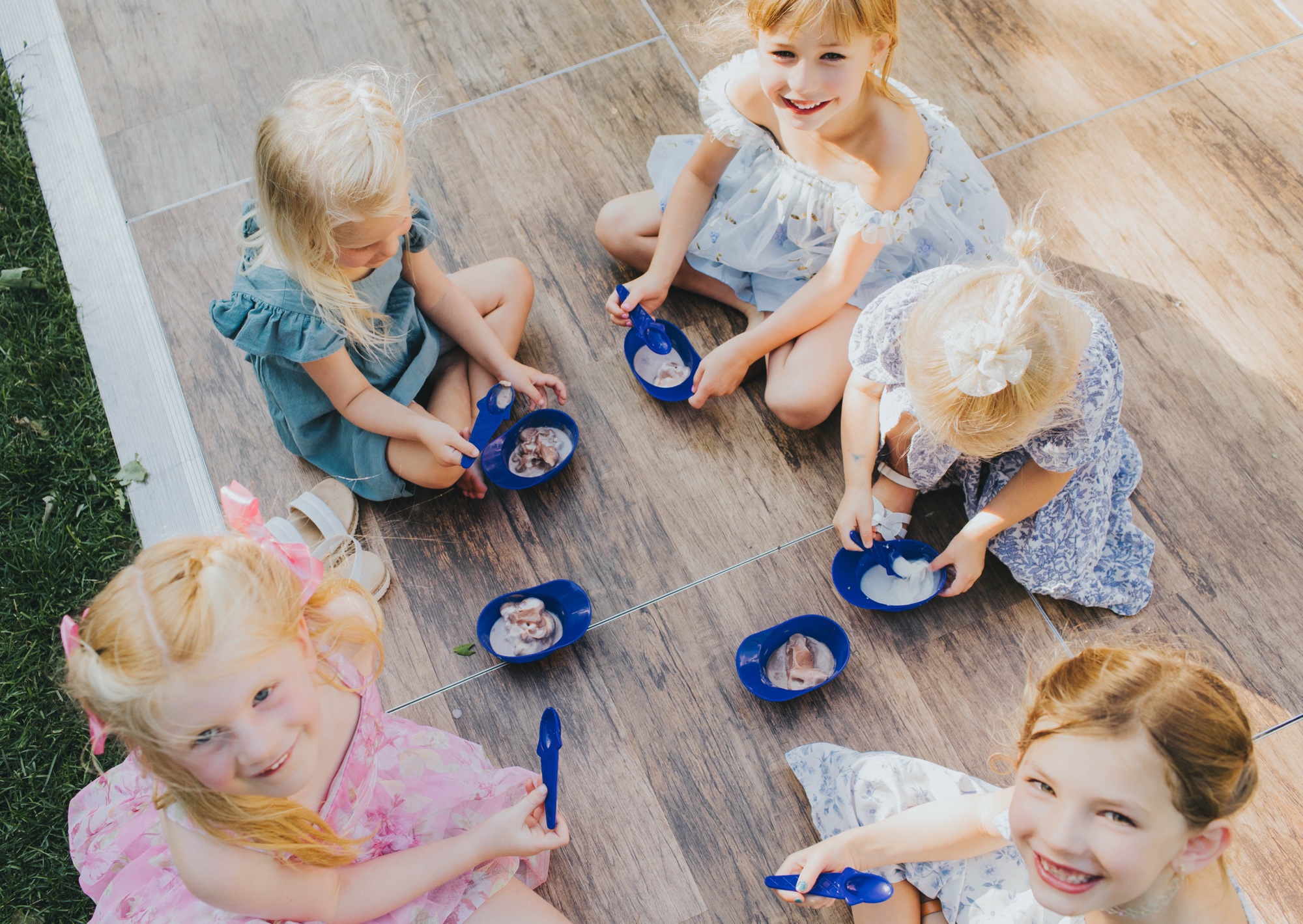 ice cream bar for wedding reception; Intimate backyard wedding details with Cubs ice cream bowls