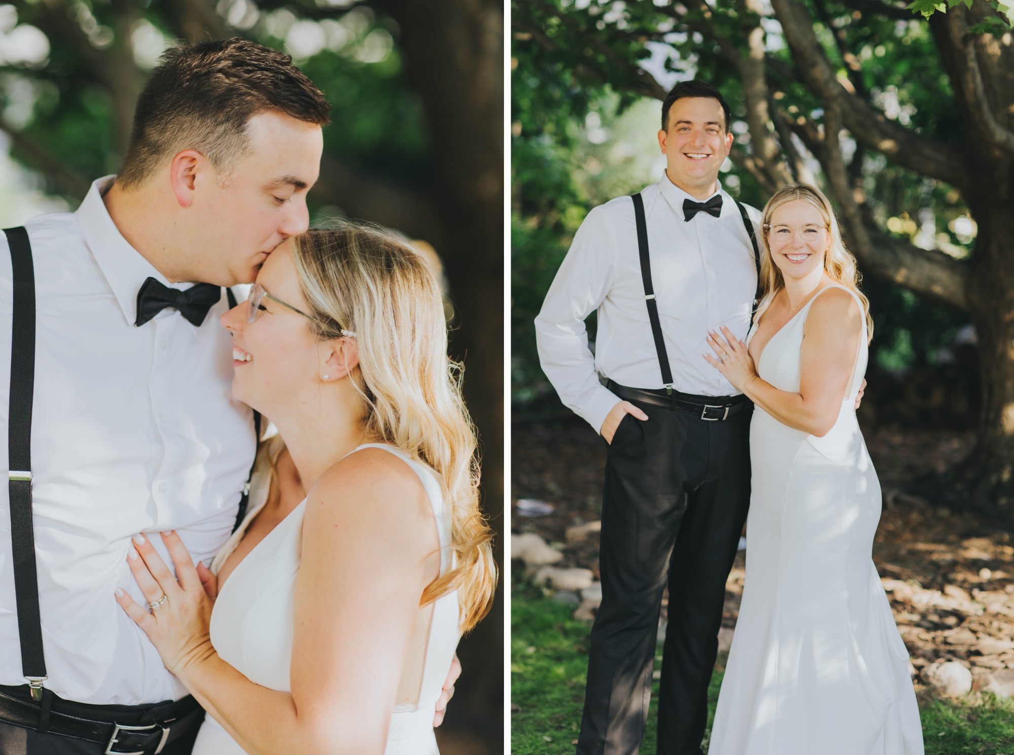 Bride and groom at their Oak Forest backyard wedding reception