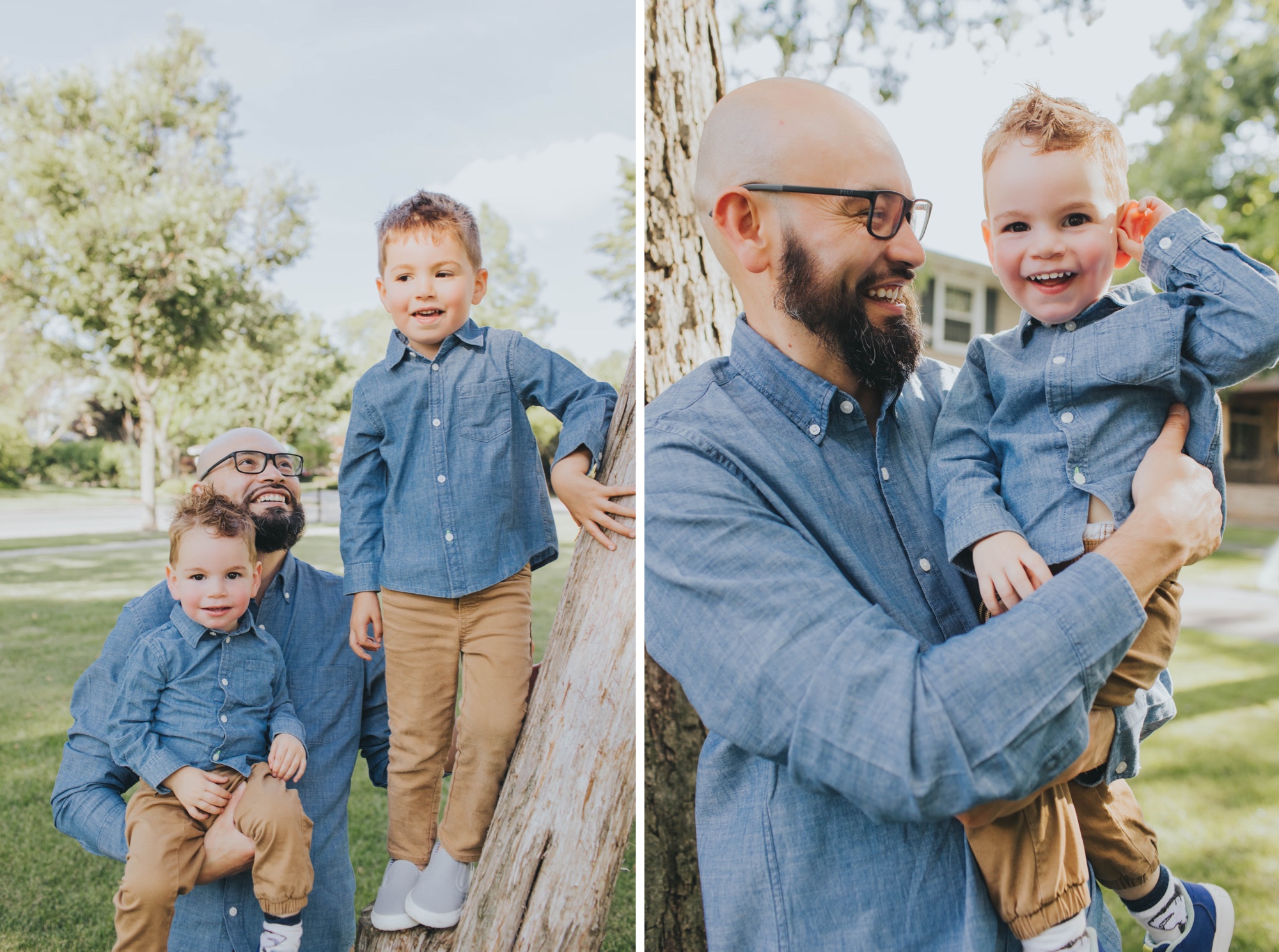 boys taking photos with dad