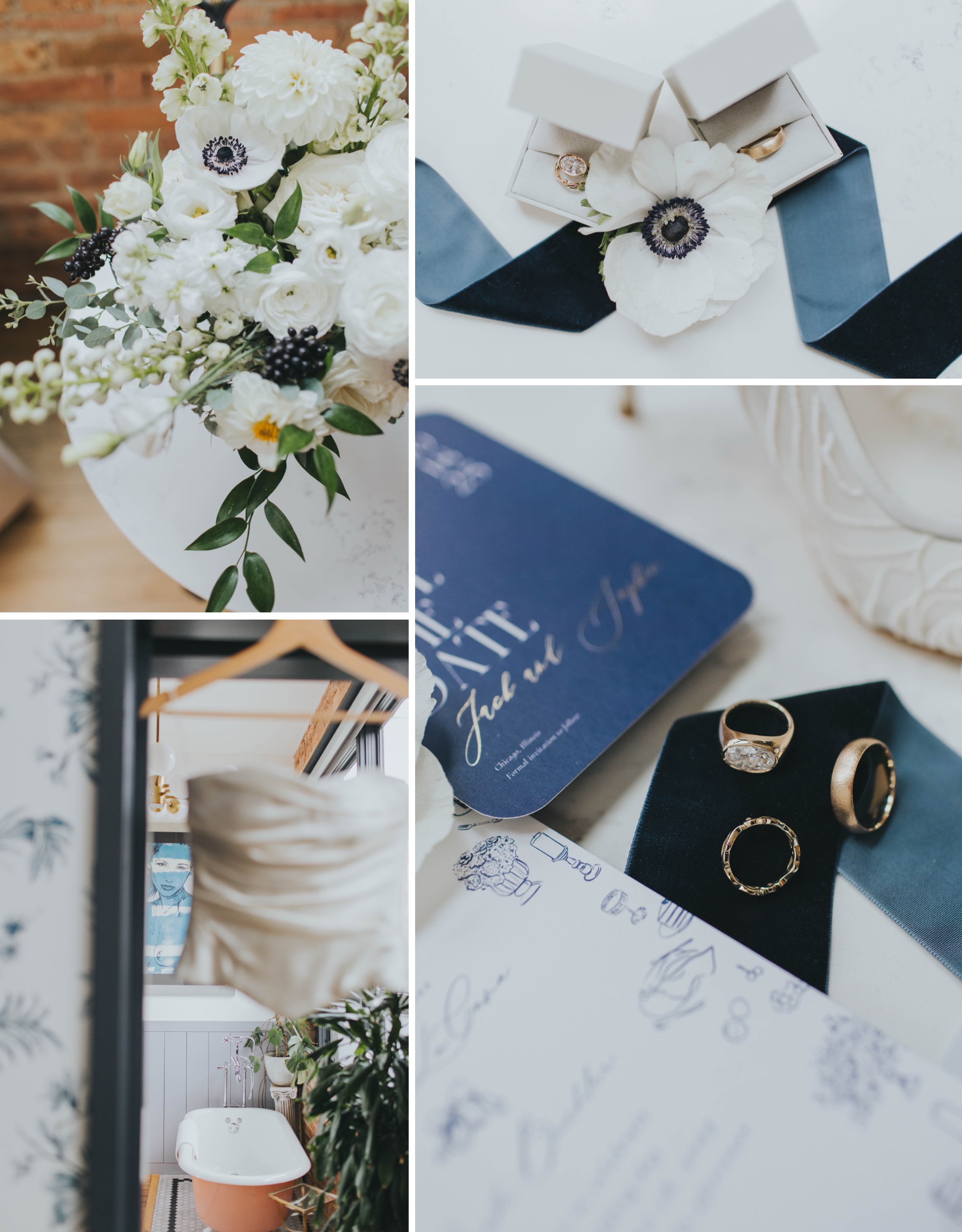 white and blue or cobalt wedding invitation suite