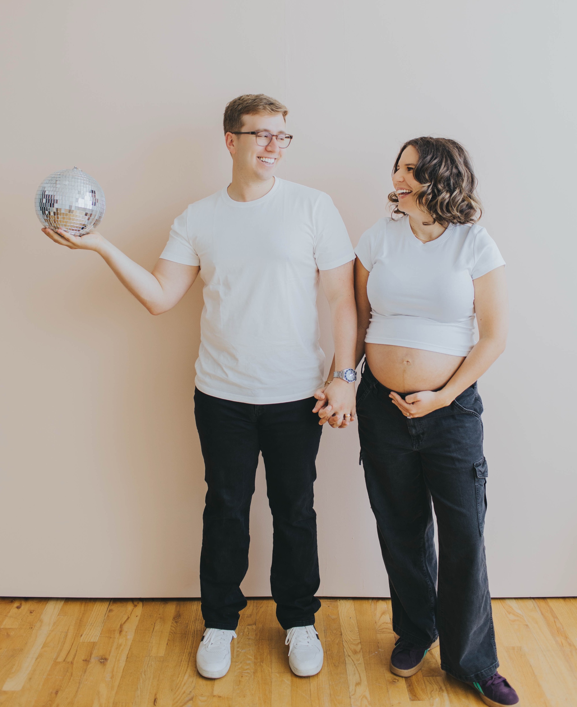 disco ball maternity photos