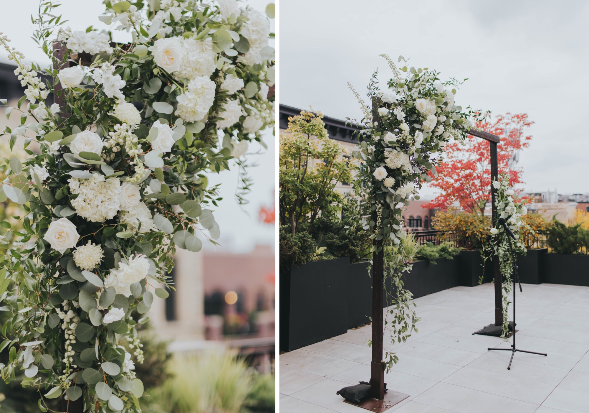 wedding ceremony arch with flowers; flower arch
